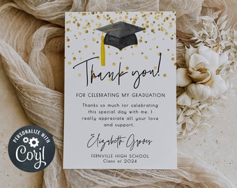 Graduation Thank You Card Template, Printable Graduate Confetti Thank You, Editable Modern Grad Thank You Note, Instant Download, #GC