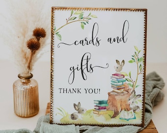 Storybook Baby Shower Karten und Geschenke Schild, druckbare Duschschild Vorlage unter dem Thema Buch, bearbeitbare geschlechtsneutrale Dusche, digitaler Download #BT
