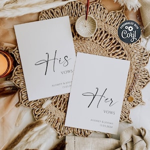 Minimalist Script Wedding Vow Cards Template, Printable Modern Vow Booklets, Editable Classic His & Her Vow Cards, Instant Download, #MW2
