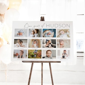 Modèle d'affiche de la première année de bébé Photos horizontales, collage imprimable pour le 1er anniversaire, année en images modifiable, téléchargement immédiat, # B1