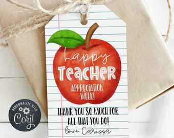 Apple Teacher Appreciation Week Gift Tag Template, Printable Teacher Thank You Tag, Editable Simple Apple Favor Tag, Instant Download