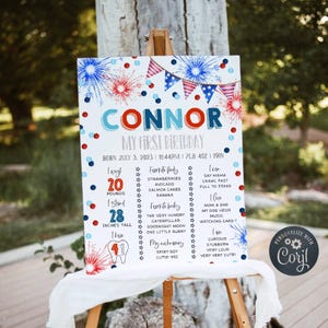 Editable 4th Of July Birthday Milestone Sign Template, Printable Patriotic Birthday Poster, First Year Keepsake Poster, Digital Download #LF image 1