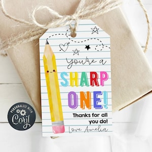 Modèle d&#39;étiquette cadeau crayon d&#39;appréciation de l&#39;enseignant, imprimable Vous êtes un bon connaisseur Étiquettes de remerciement, étiquettes pointues modifiables, téléchargement immédiat