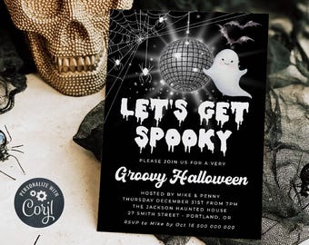 Disco Halloween Party Invitation Template, Printable Retro Spooky Invite, Editable Groovy Halloween Disco Ball Invite, Digital Download