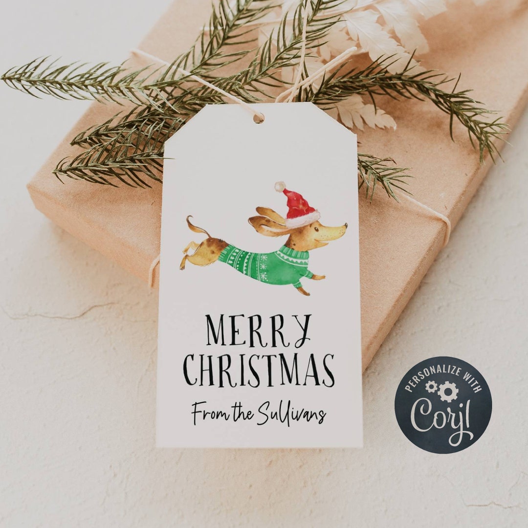 Christmas Dachshund Gift Tag Template, Printable Dog Holiday Favor Tag ...