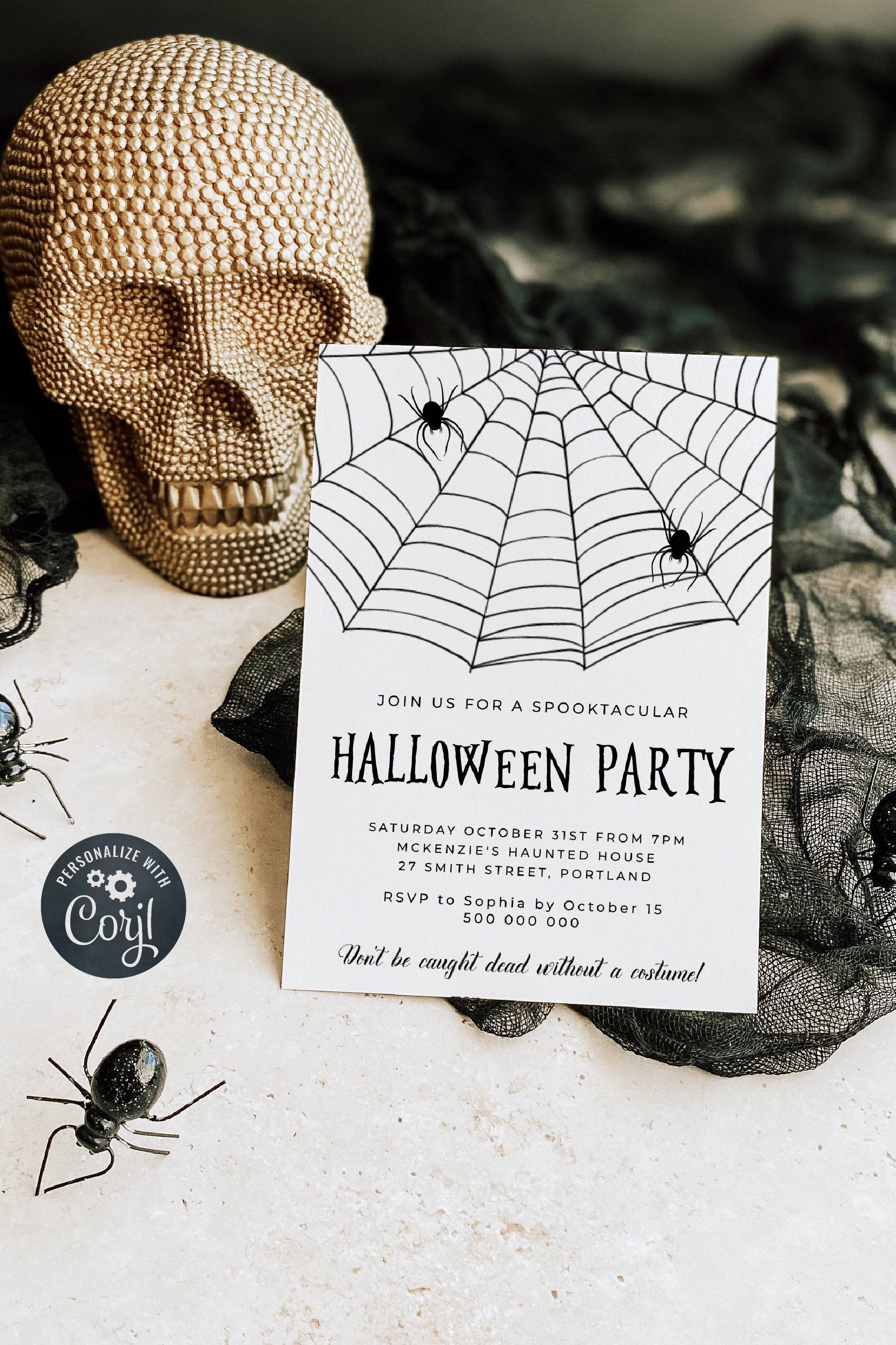 Minimalist Halloween Party Invitation Template, Printable Spiderweb Costume Party Invite, Editable Simple Web Invite, Instant Download, #HW - Etsy minimalist-halloween-party-invitation-template-printable-spiderweb-costume-party-invite-editable-simple-web-invite-instant-download-hw-etsy
