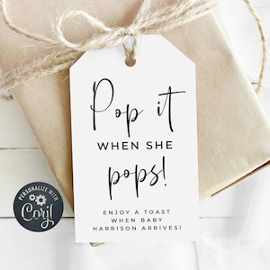 Pop It When She Pops Tag Template, Printable Modern Baby Shower ...