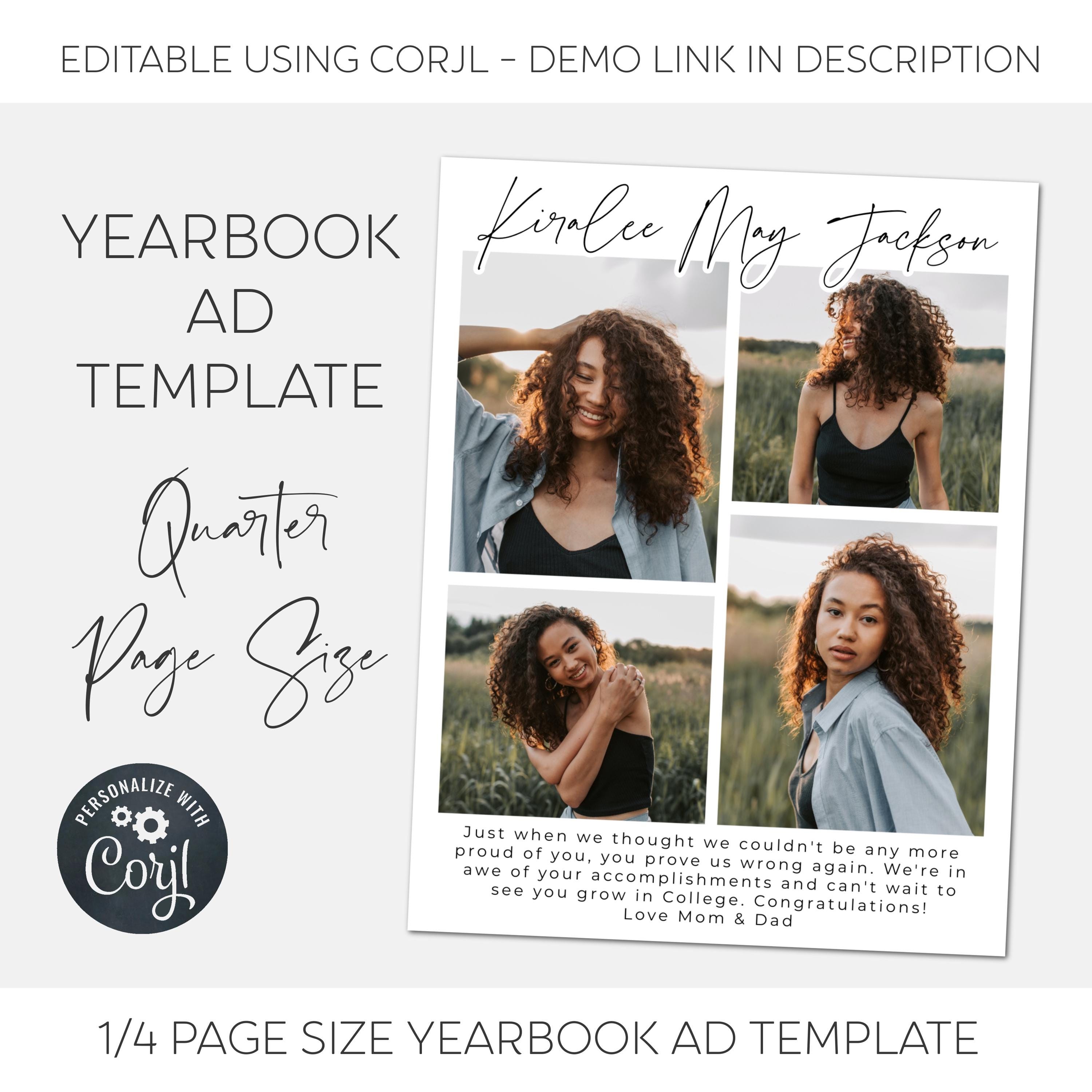 Quarter Page Graduation Yearbook Ad Template, High School Senior Graduate Photo Tribute, Editable Modern Grad Announcement, Instant Download