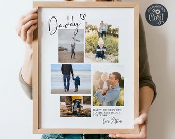 Plantilla de regalo fotográfico para el Día del Padre, collage de fotos imprimible para el cumpleaños de papá, regalo fotográfico editable para papá de parte de los hijos, arte para papá, descarga digital