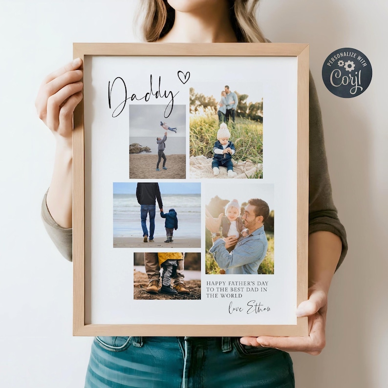 Father's Day Photo Gift Template, Printable Dad Birthday Picture Collage, Editable Photo Gift For Dad From Kids, Daddy Art, Digital Download image 1