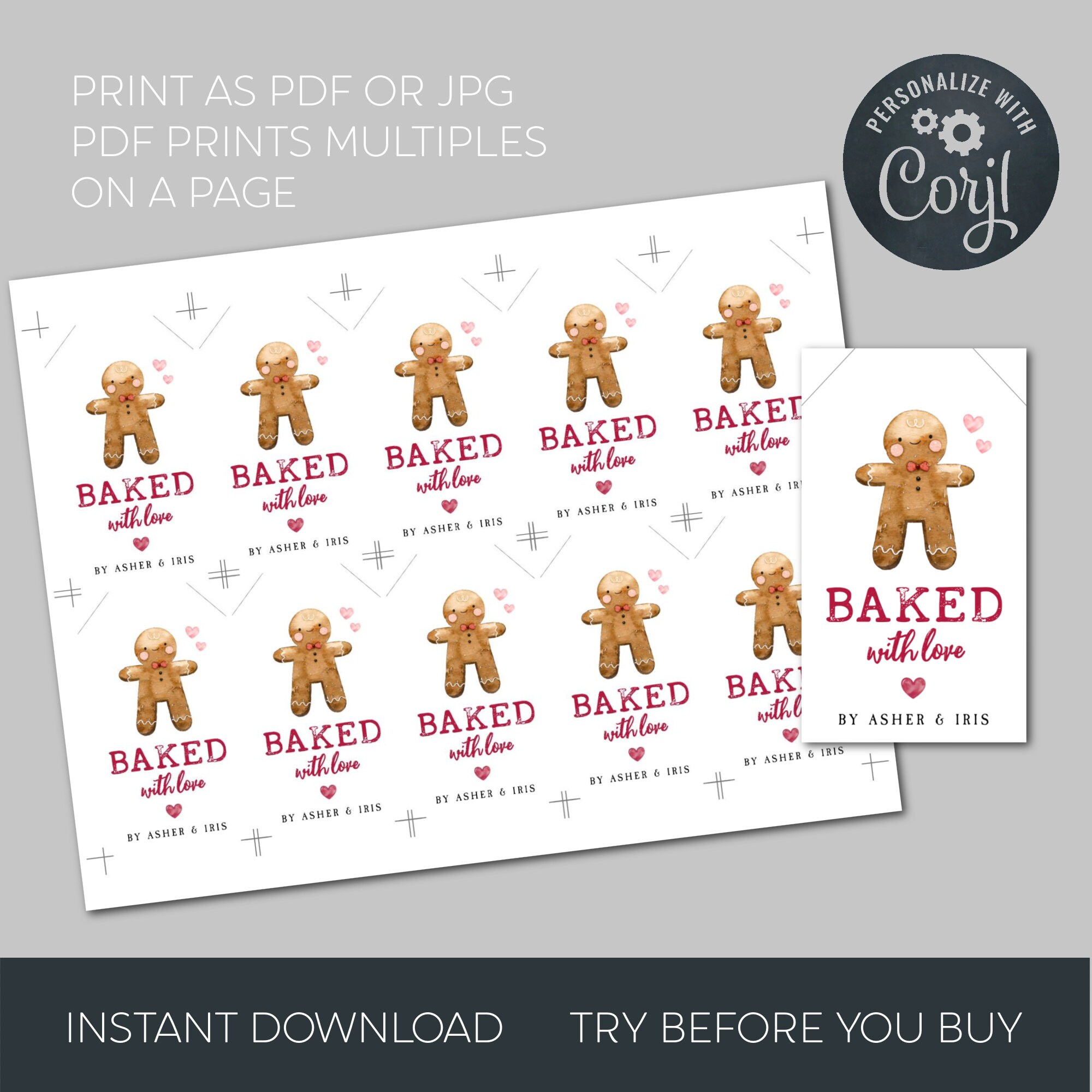 Holiday Cookie Tag Template, Baked With Love Editable Tag, Printable ...