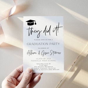 They Did It Graduation Party Invitation Template, Printable Double Graduate Announcement, Editable Modern Grad Invite, Digital Download image 4