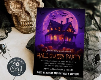 Haunted House Halloween Invitation Template, Printable Spooky Costume Party Invite, Editable Spooktacular Invite, Instant Download