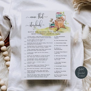 Nom de la fête prénatale du livre d'histoires, jeu de contes, cartes d'activités imprimables pour baby shower, jeu d'association de livres pour bébé, téléchargement immédiat, #BT