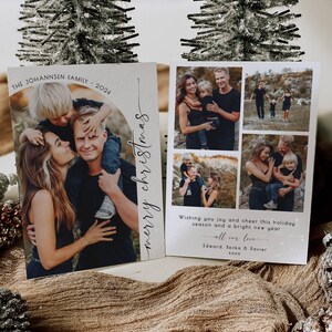 Modèle de carte de vœux photo Boho Arch, carte de Noël minimaliste imprimable, carte de voeux moderne modifiable avec photographies, téléchargement immédiat