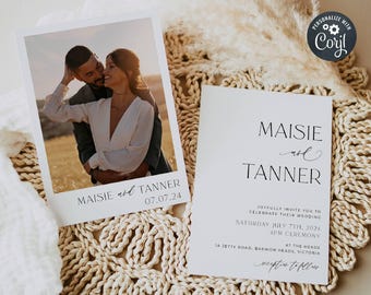 Minimalist Wedding Invitation Template, Printable Modern Photo Wedding Invite, Editable Boho Wedding Invite Card, Digital Download, #MW1