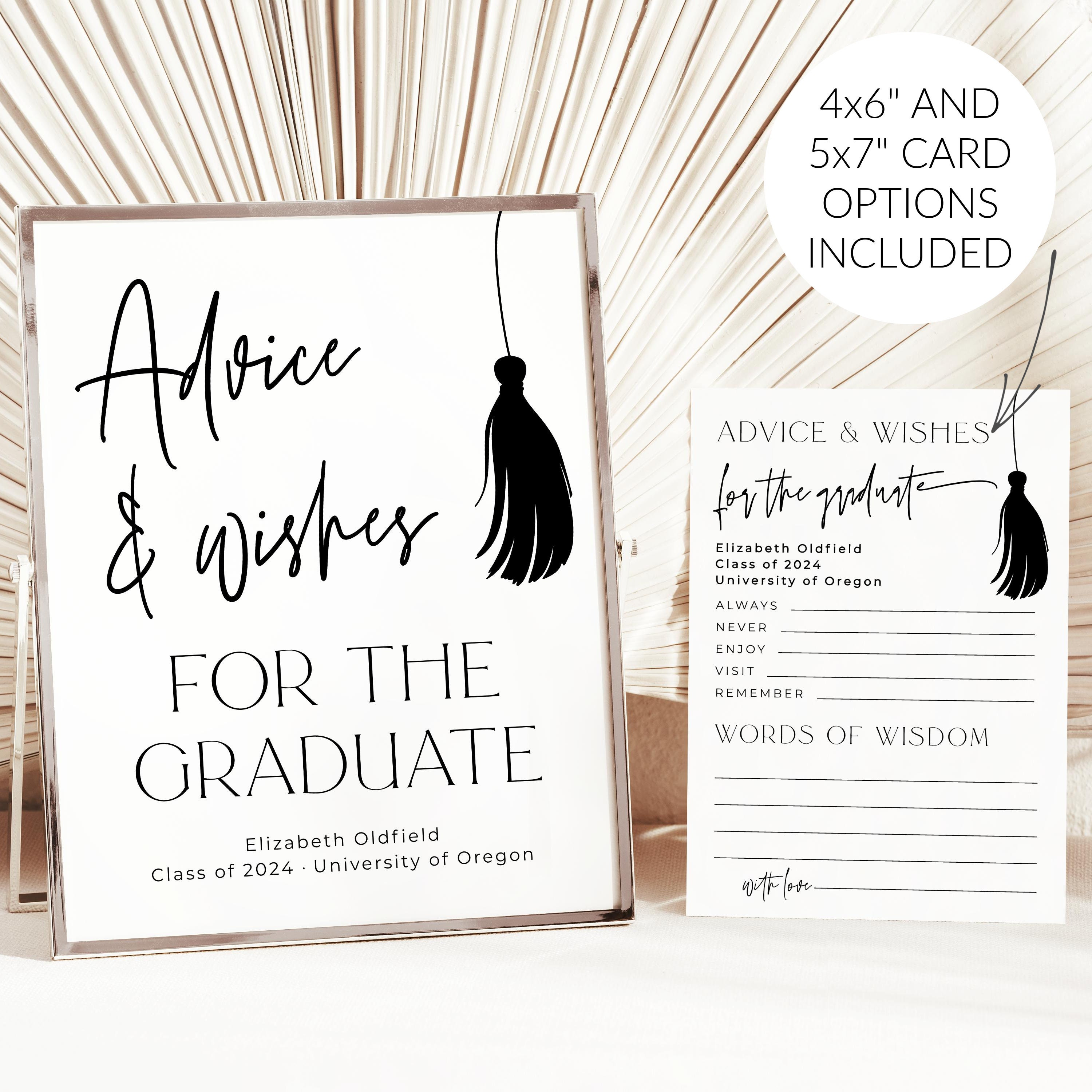 Graduation Advice and Wishes Card & Sign Template, Printable Modern ...
