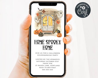 Electronic Halloween Housewarming Party Invitation Template, Editable Home Spooky Home Evite, Ghosts Digital Text Message, Digital Download