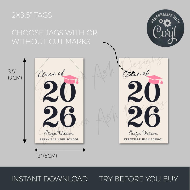 Class of 2026 Graduation Gift Tag Template, Printable Modern Grad Party ...
