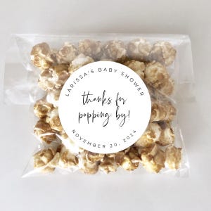 Thanks For Popping By Round Favor Tag Template, Printable Popcorn Gift Tag, Editable Baby Shower Popcorn Thank You Sticker, Instant Download