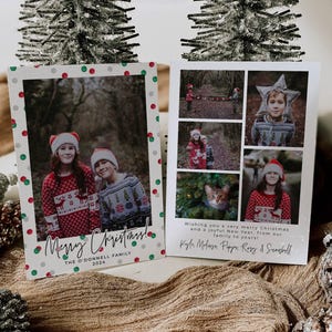 Modèle de carte de vœux photo confettis moderne, carte de Noël amusante à imprimer, carte de voeux modifiable avec photos de famille, téléchargement immédiat