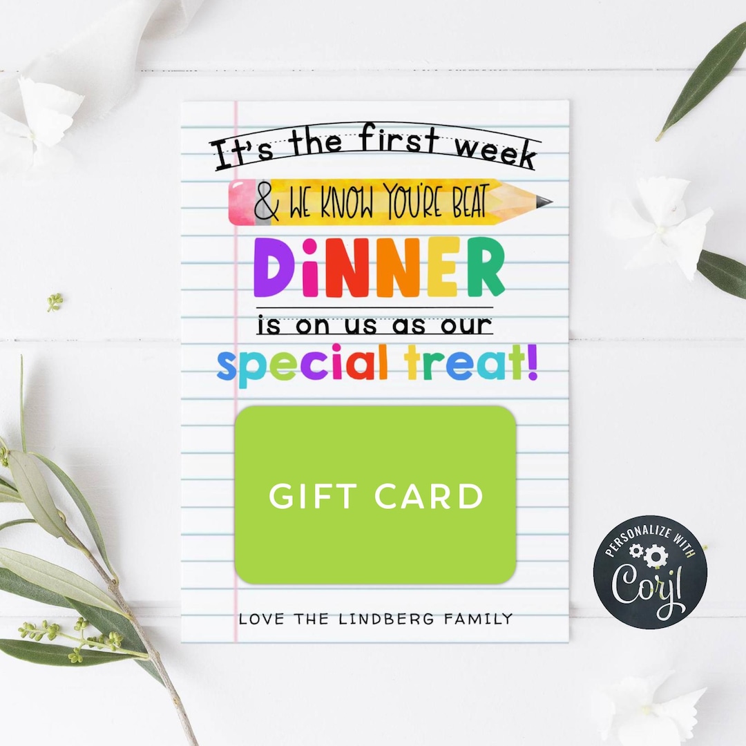 First Day of School Dinner is on Us Gift Card Holder Template ...