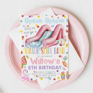 Waterslide Birthday Party Invitation Template, Printable Splish Splash Pool Party Invite, Editable Printable Summer Invite, Instant Download
