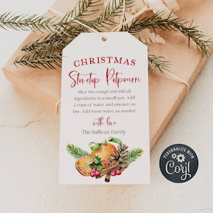 Editable Stovetop Potpourri Gift Tag Template, Printable Christmas Favor Tags, Holiday Teacher Staff Neighbor Gift Tag, Instant Download