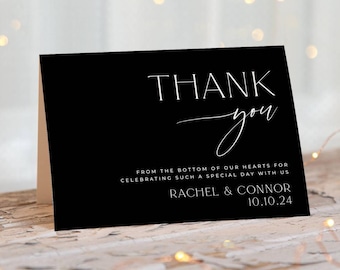 Classic Black Wedding Thank You Card Template, Printable Modern Elegant Thank You Note, Editable Minimalist Thanks, Digital Download, #BW