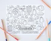 Thanksgiving Coloring Placemat, Printable Kids Thanksgiving Activity Page, Editable Fall Personalized Drawing Place Mat, Instant Download