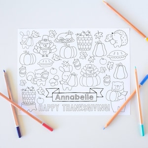 Thanksgiving Coloring Placemat, Printable Kids Thanksgiving Activity Page, Editable Fall Personalized Drawing Place Mat, Instant Download