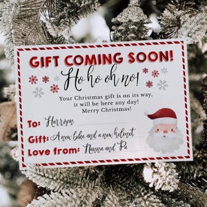 Druckbare verspätete Weihnachtsgeschenkkartenvorlage, bearbeitbares Geschenk in Kürze, verspätete Weihnachtsgeschenkbenachrichtigung, sofortiger Download