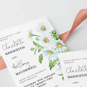 Daisy Wedding Invitation Template Printable White Daisies | Etsy