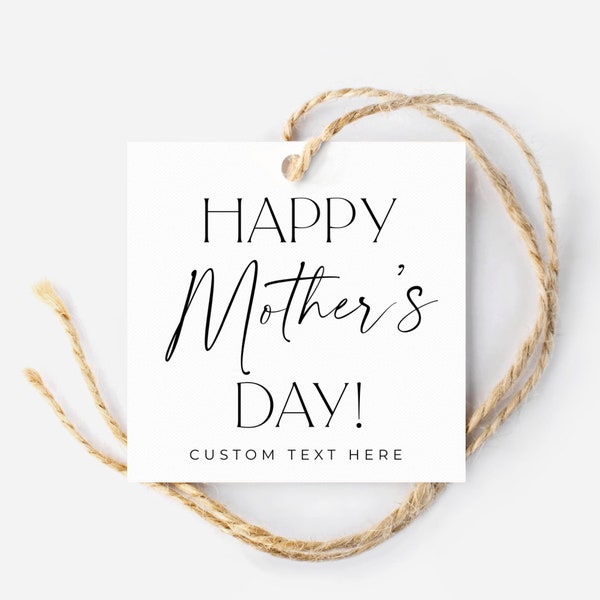 Modern Happy Mother's Day Gift Tag Template, Printable Minimal Favor Tags For Mom, Editable Square Mothers Day Cookie Tags, Instant Download