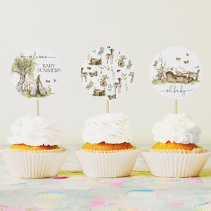 Woodland Baby Shower Cupcake Toppers, Printable Forest Animals Baby Shower Cupcake Picks, Editable Woodland Toppers, Instant Download, #WS