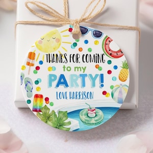 Runder Pool Party Favor Tag Vorlage, druckbarer Sommer Geburtstag Dankeschön-Tag, bearbeitbare Jungen Schwimmen Geburtstag Aufkleber, Sofort Download, #PP