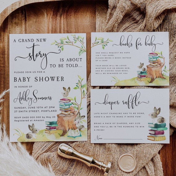Storybook Baby Shower Invite Set, Printable Book Themed Baby Shower Template Suite, Gender Neutral Shower Bundle, Digital Download, #BT