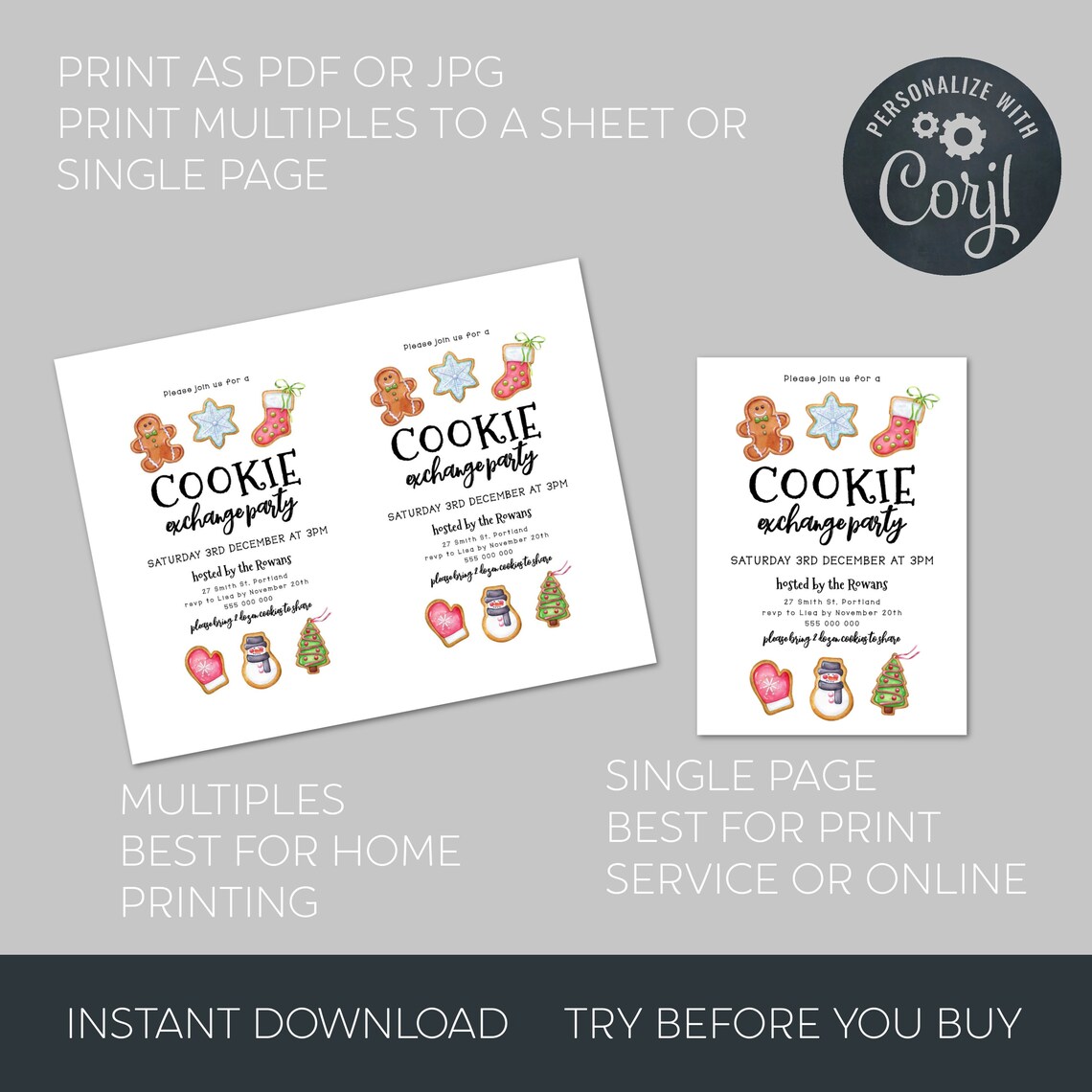 Holiday Cookie Exchange Template Party Pack, Printable Christmas Cookie ...