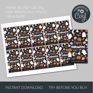 Printable Halloween Favor Tag Template, Editable Cute Halloween Gift ...