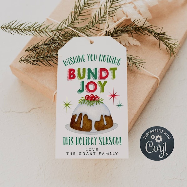 Wishing You Nothing Bundt Joy Christmas Gift Tag Template, Printable Bundt Cake Holiday Tag, Editable Xmas Appreciation, Instant Download