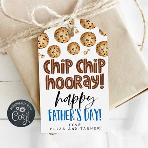 Plantilla de etiqueta de regalo para galletas del Día del Padre, etiquetas imprimibles de "Chip Chip Hooray Happy Fathers Day", etiquetas editables para papá, descarga instantánea