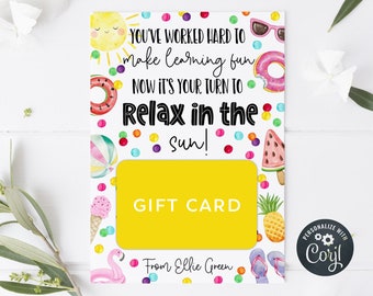 Summer Teacher Gift Card Holder Template, Printable End Of Year School's Out Gift Tag, Editable Teacher Appreciation Tag, Digital Download