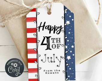 4th Of July Stars & Stripes Favor Tag Template, Printable July Fourth Gift Tag, Editable Patriotic Red White Blue Tag, Digital Download, #J3