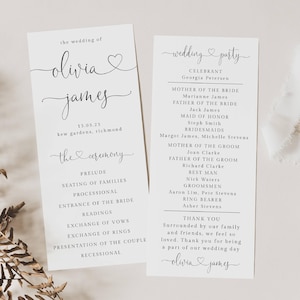 Modern Hearts Wedding Program Template, Printable Minimal Simple Wedding Program, Editable Ceremony Program, Instant Download, #HF
