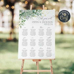 Eukalyptus Sitzplan Vorlage, Sitzplan für Hochzeiten, bearbeitbarer Boho Sitzplan, grüner Sitzplan, Sofort Download #SW