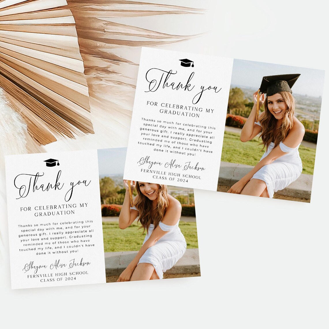 Graduation Photo Thank You Card Template, Printable Minimal Graduate ...