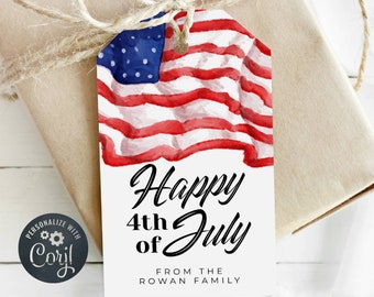 American Flag 4th of July Favor Tag Template, Printable July Fourth Party Gift Tag, Editable Independence Day Gift Tag, Instant Download