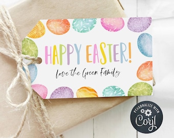 Happy Easter Gift Tag Template, Printable Rainbow Easter Eggs Favor Tags, Editable School Class Neighbor Treat Tag, Digital Download