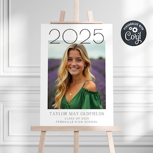 Graduation Party Photo Welcome Sign Template, Printable 2025 Graduate Welcome Board, Editable Modern Grad Party Poster, Instant Download