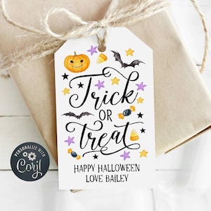 Halloween Trick Or Treat Gift Tag Template, Printable Classroom Treat Bag Favor Tags, Editable Scholl Halloween Tag, Instant Download